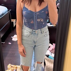Free People Blue Floral Bodysuit